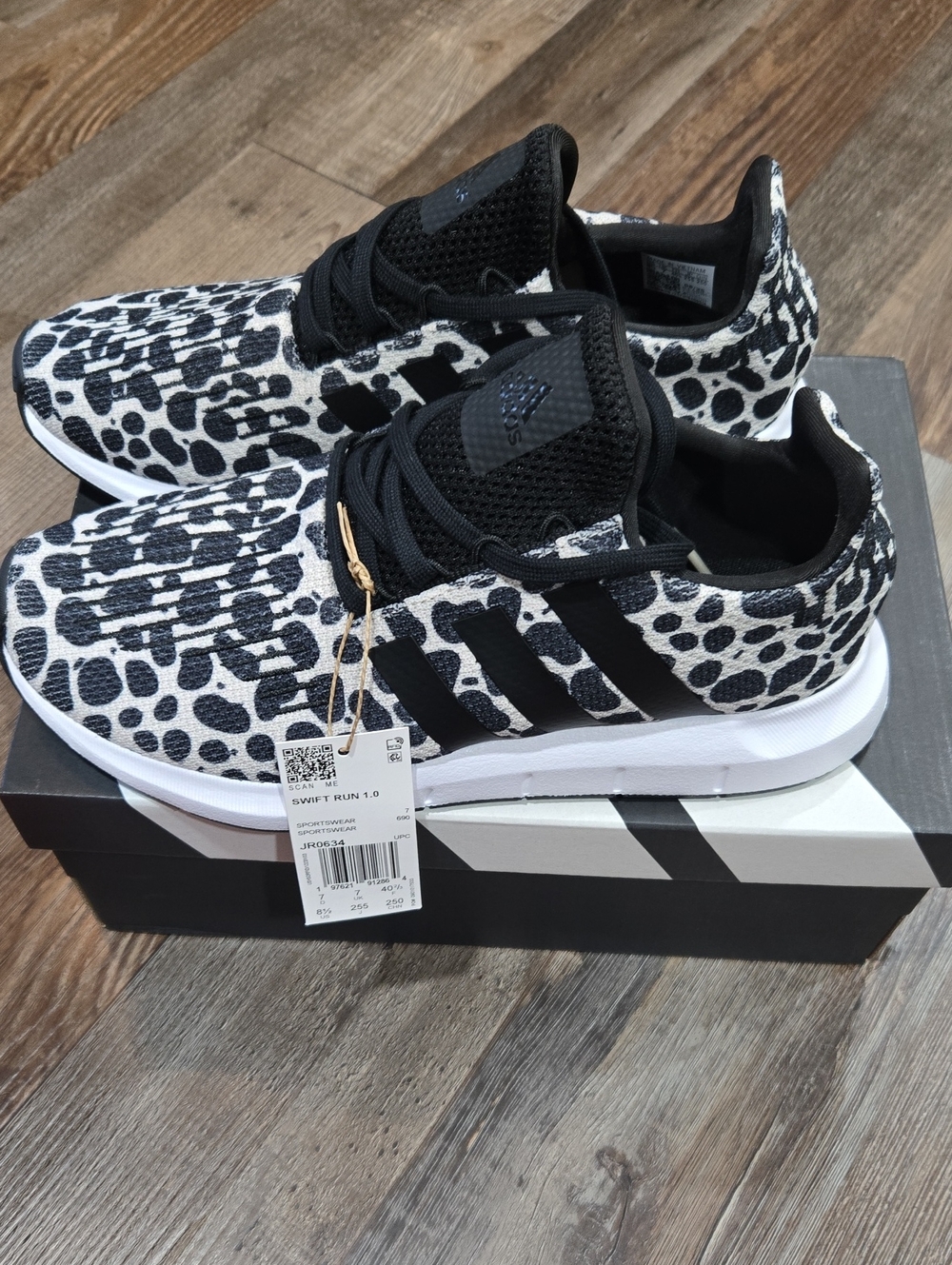 adidas Women's Swift Run Leopard Print Black & White Sneakers